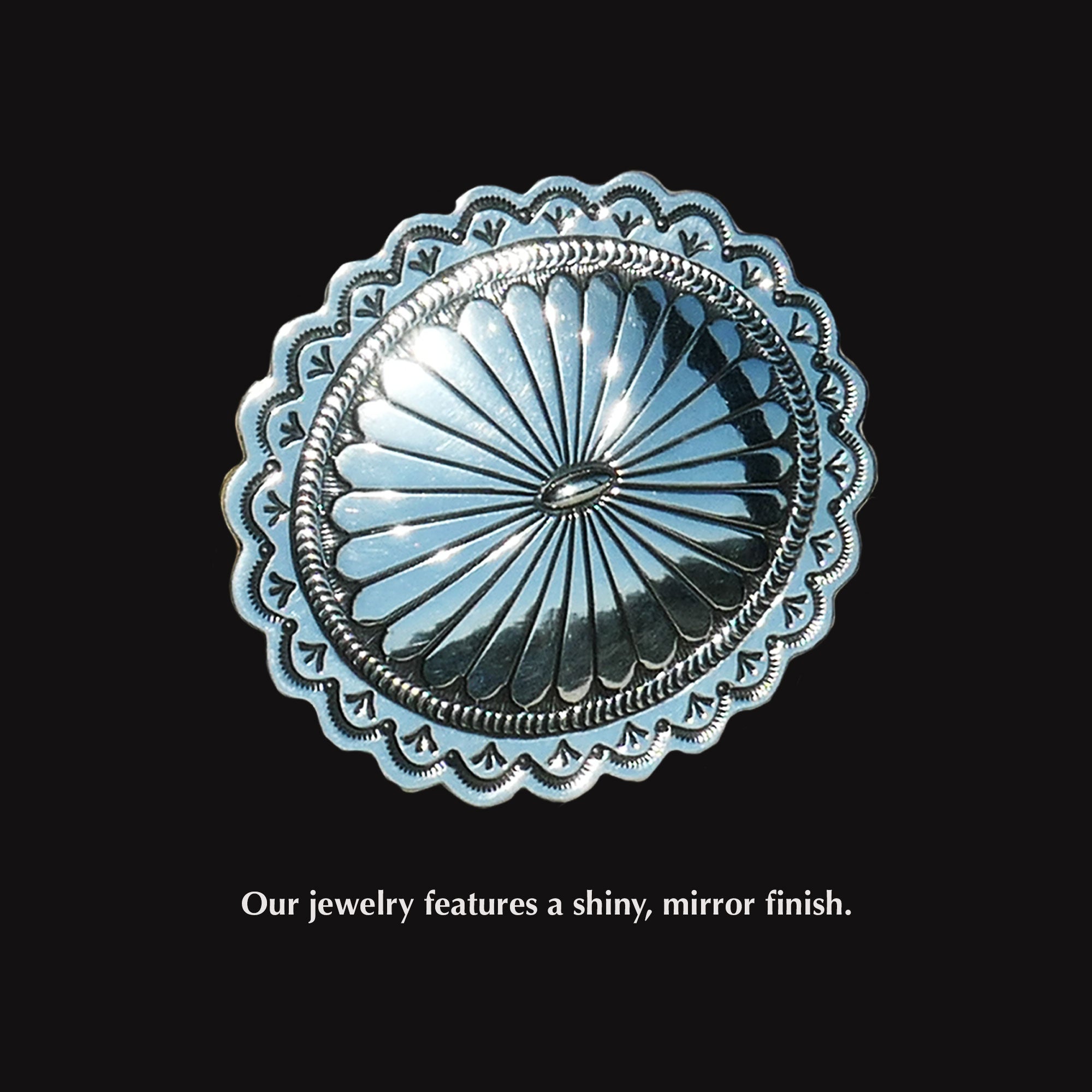Navajo Sterling Silver Concho on Black Background