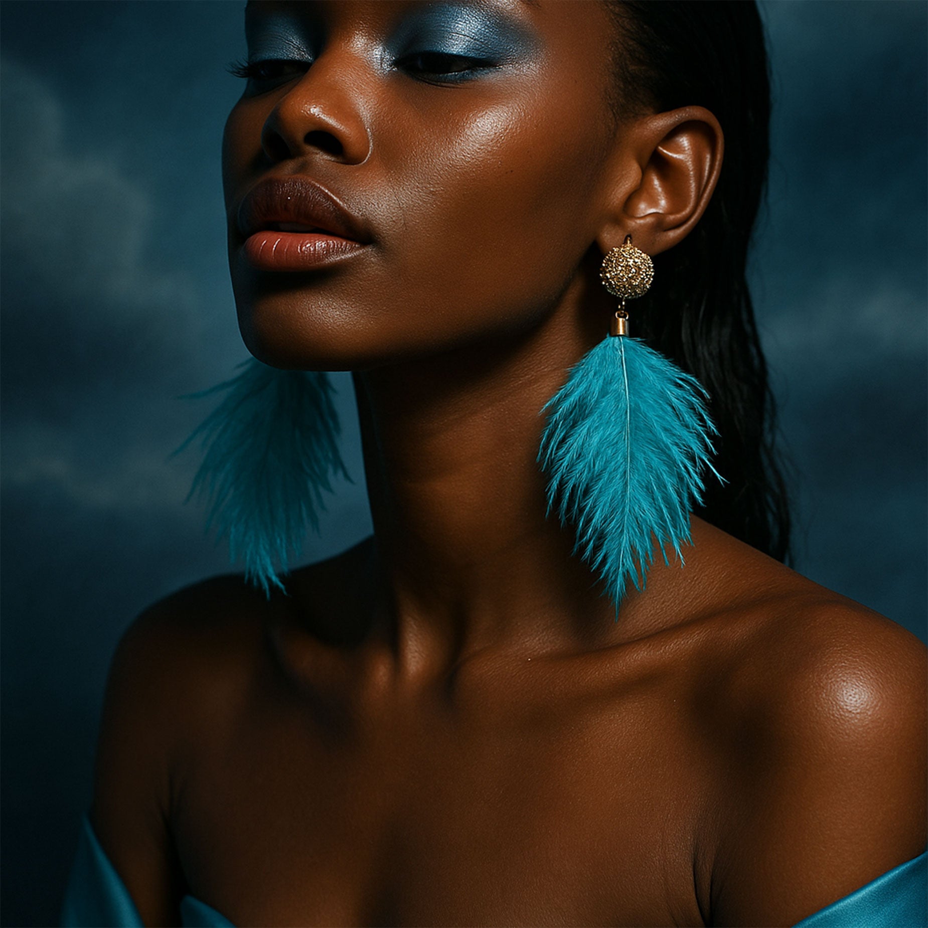 Azure Breeze Earrings with Turquoise Feather Fringe