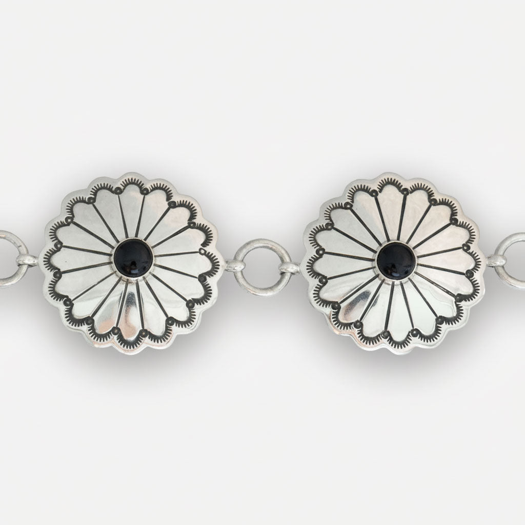 Sterling Silver Navajo Concho Belt with Black Cabochon