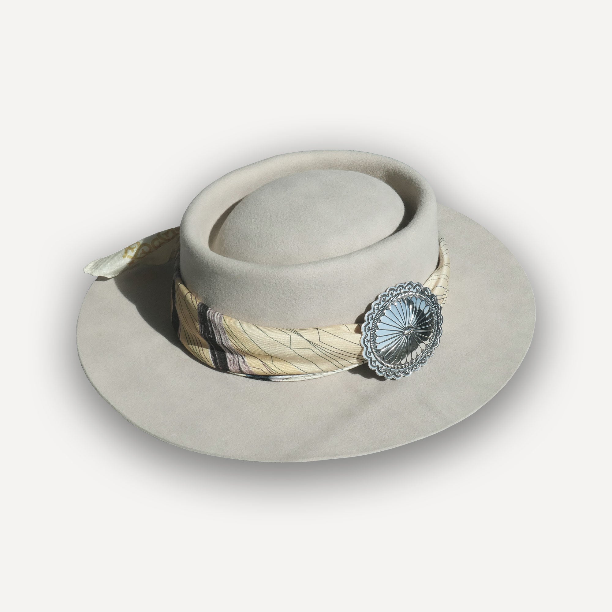 Navajo Sterling Silver Concho on Silverbelly Cowboy Hat