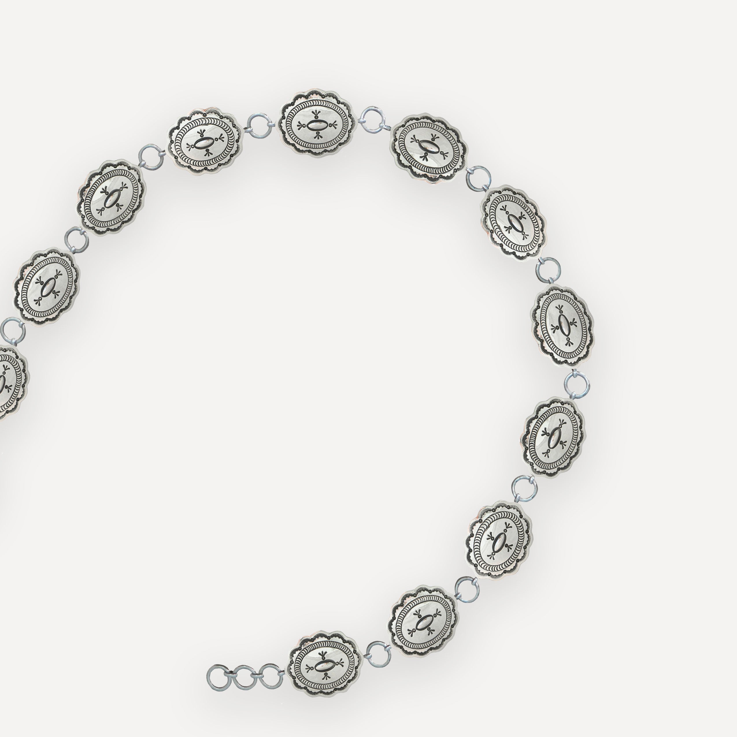Navajo Concho Belt in sterling silver on White Background