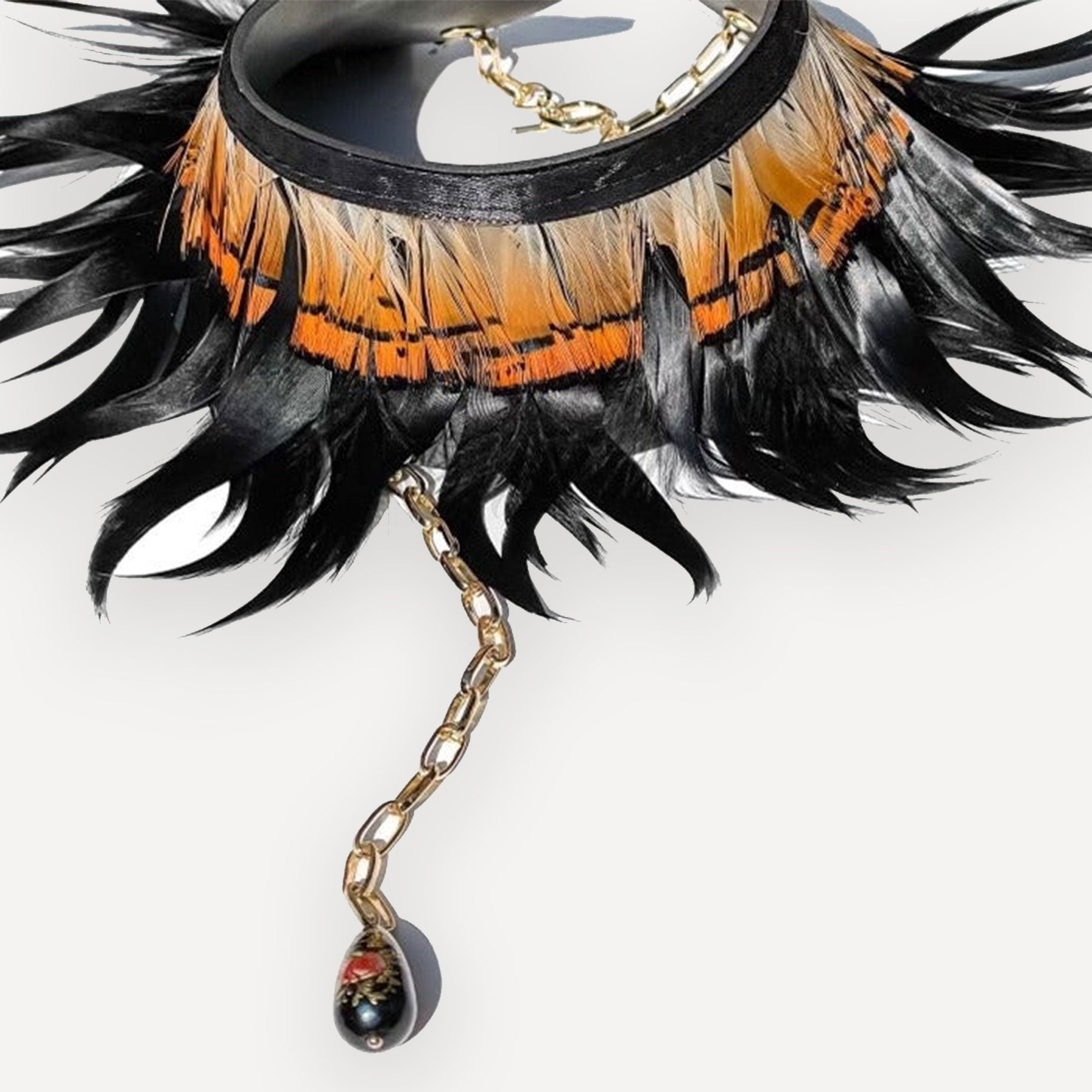Icarus choker in midnight with feather collar on white background