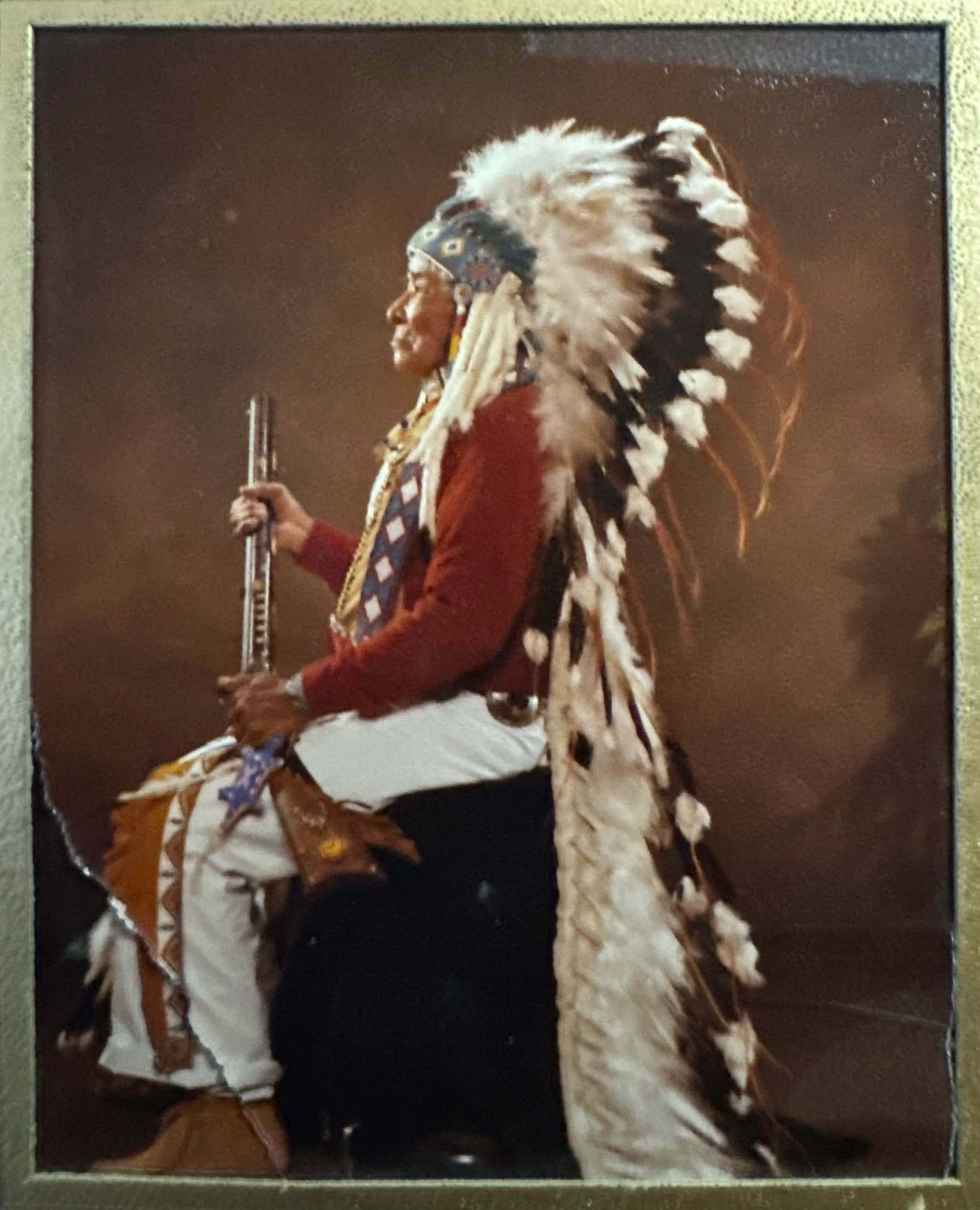 Vintage Portrait of Navajo Leader, David Skeet, in Native American Headdress. 