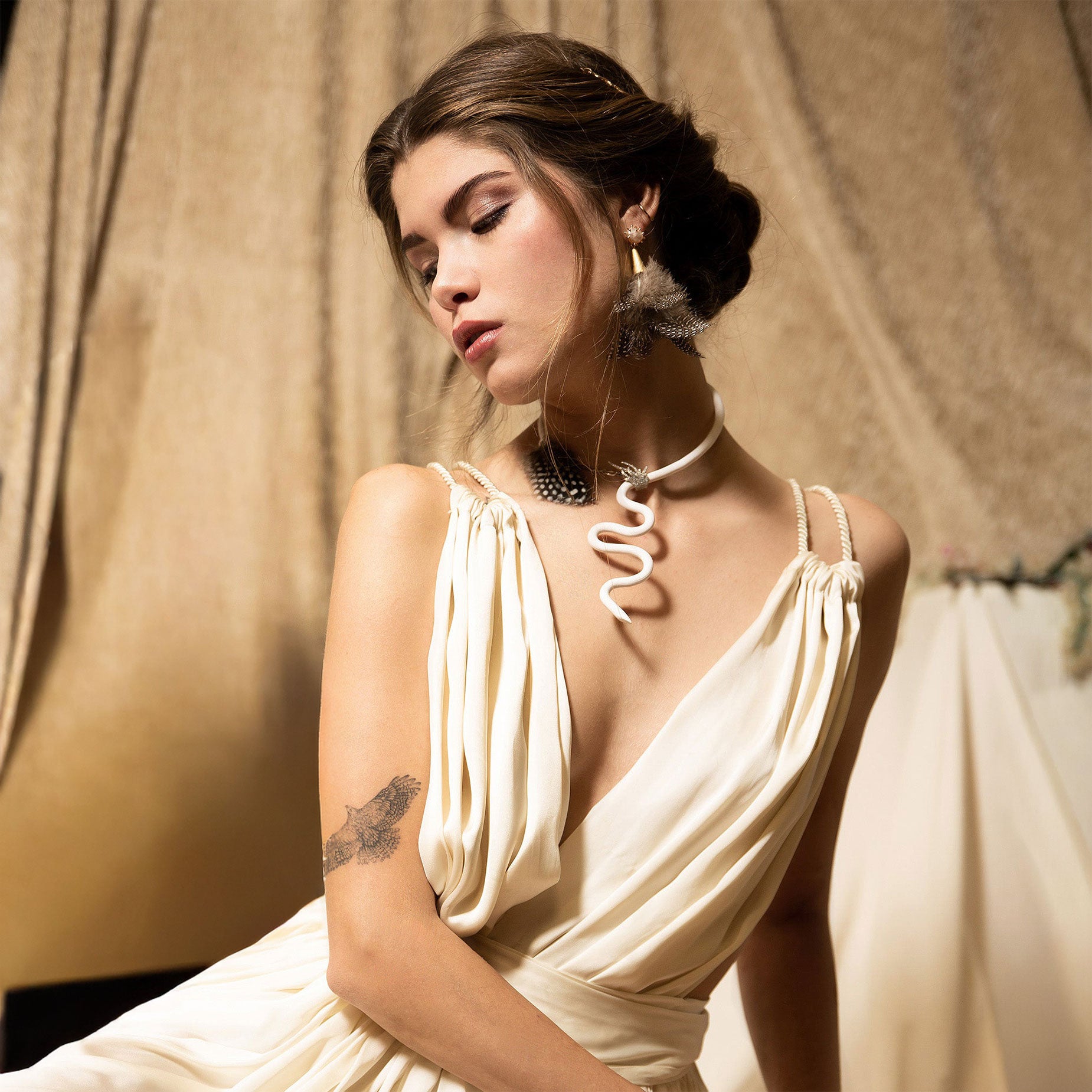 Pearl Duster Earrings with Guinea Feathers