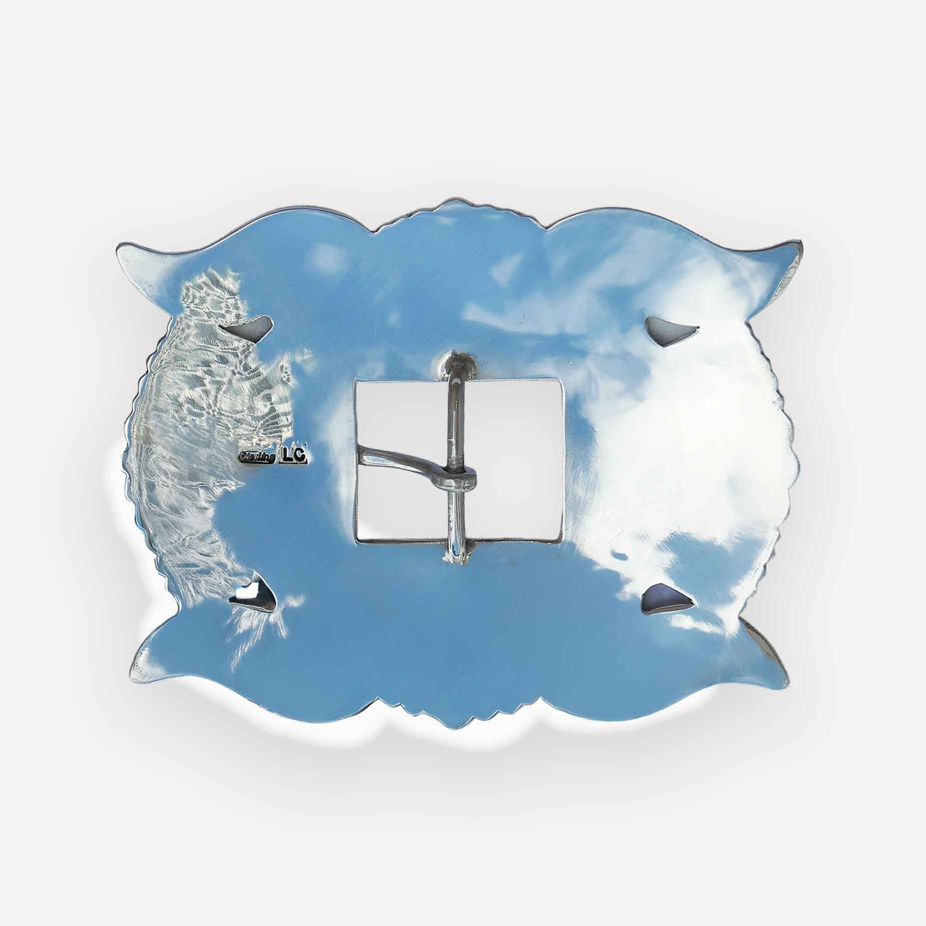 Back of Navajo Butterfly concho belt buckle on white background