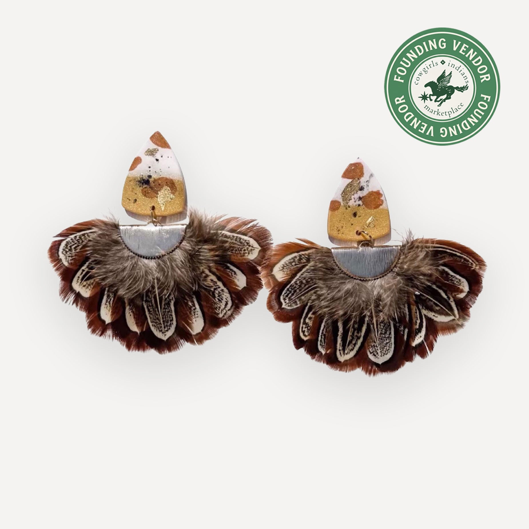 Venus Earrings in Neutral with Pheasant Fan